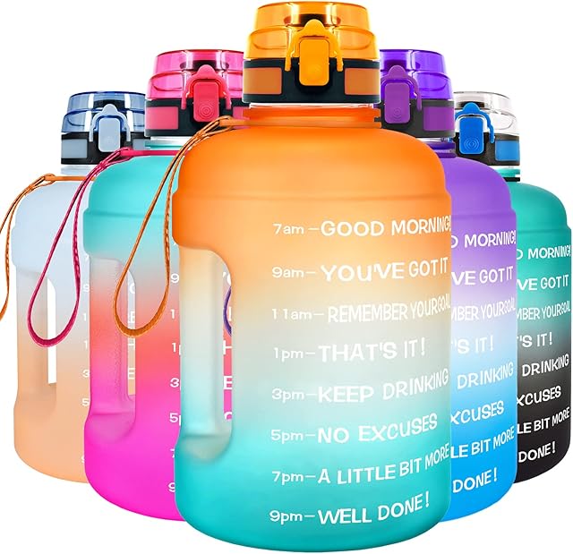 BuildLife Water Bottle with Time Markings - 2.2 Litre BPA Free Drinking Bottle Leak Proof Flip Cap Large Capacity Sports Water Jug for Camping Fitness Goals Outdoor