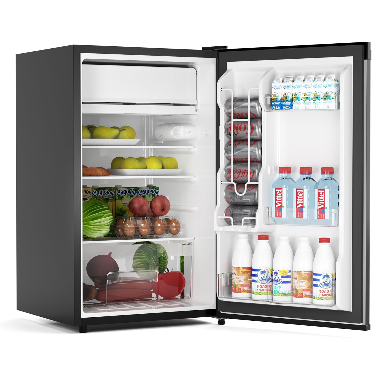 GoyRrbay 4.3 Cu.Ft Mini Fridge with Freezer, Single Door Mini Refrigerator w/Adjustable Thermostat, 3 Removeble Shelves and Reversible Door, Compact Fridge for Apartment, Bedroom, Office, Dorm, Black on Fridge.com