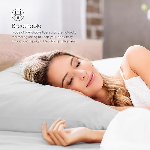 Miniatura 3 de Tafts Juego de funda de edredón tamaño individual, juego de 2 piezas, 100% viscosa pura derivada de bambú, lujosamente suave, sedoso y refrescante,