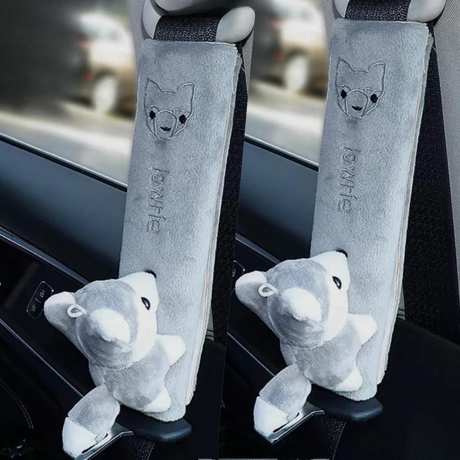 Zigihos 2 PCS Seat Belt Cover Pad, Cute Kawaii Animal Fox Seatbelt Covers for Kids and Adults, Winter Plush Fluffy Soft Seat Belt Cover, Cartoon