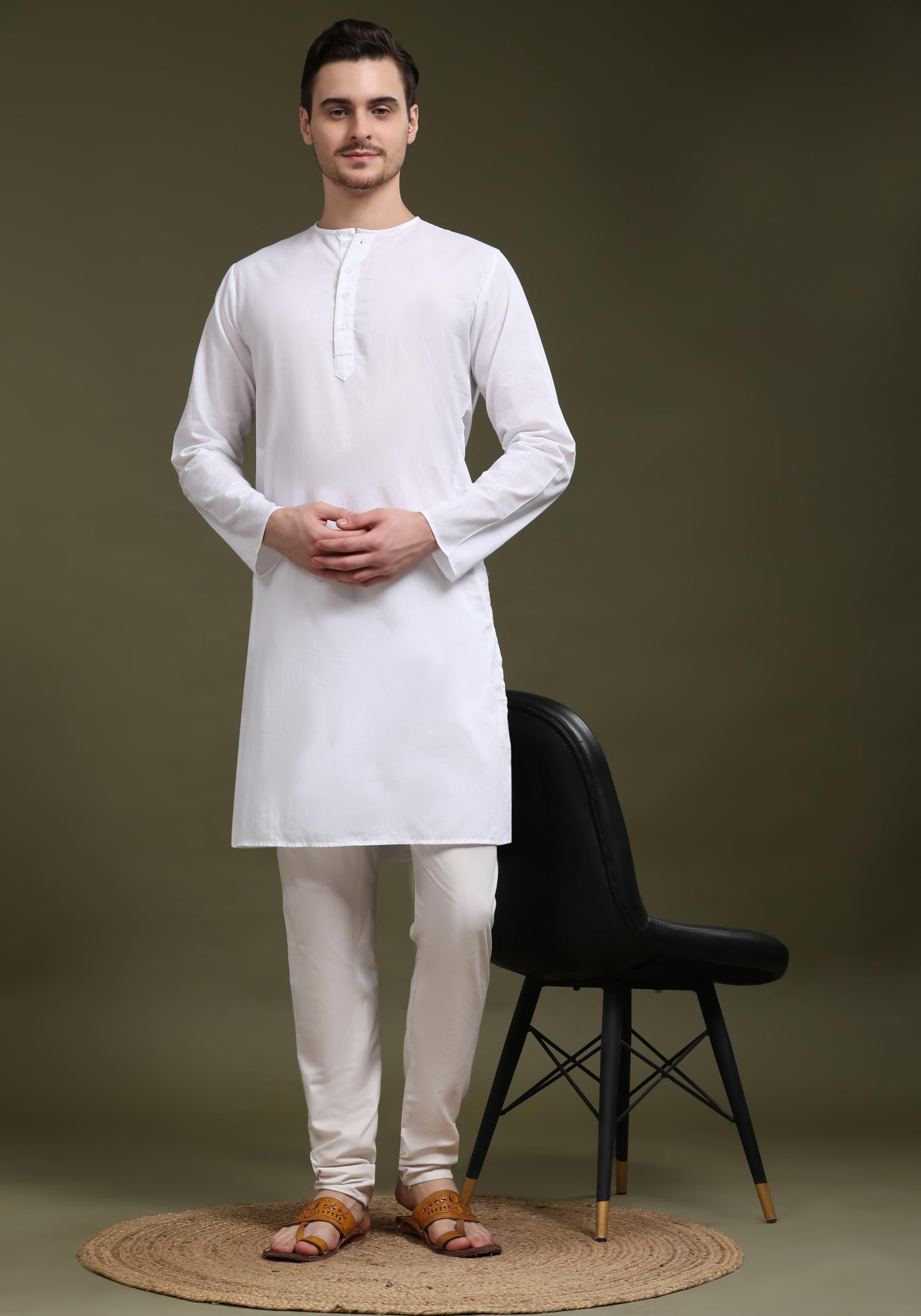 SKAVIJ Traditionelles Kurta Pyjama Set Herren – 100% Baumwolle Ethno Kleidung für Sommer, Yoga & Feiern