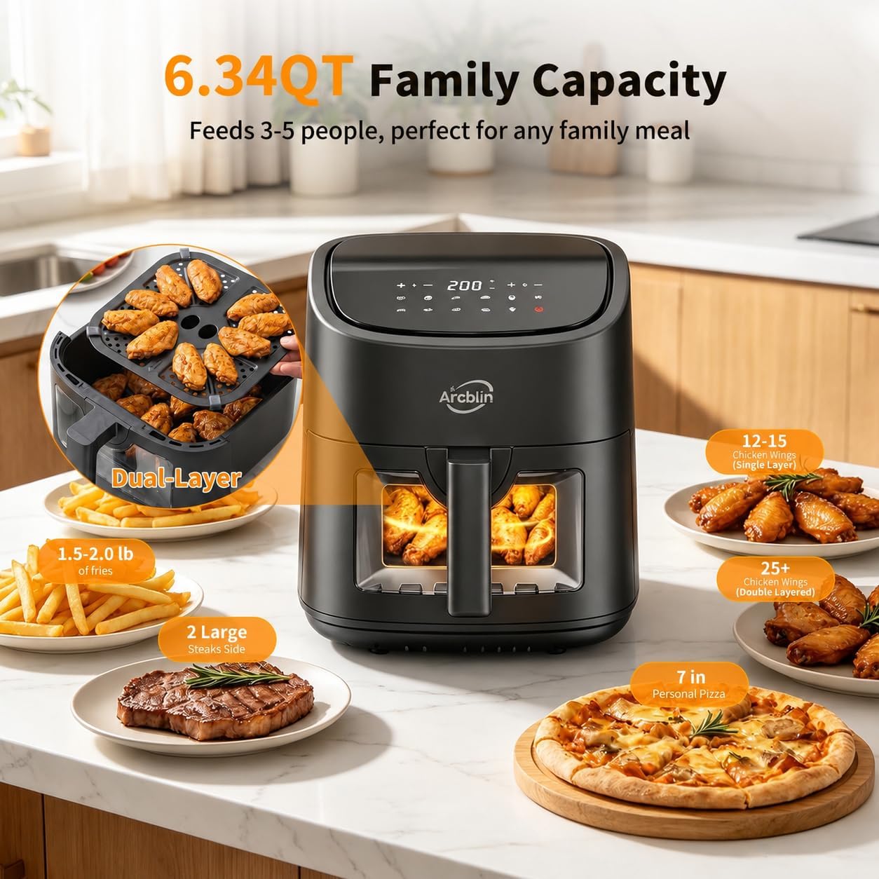 6.34 Qt Air Fryer with Visible Window, 12-1 Preset Cook Modes