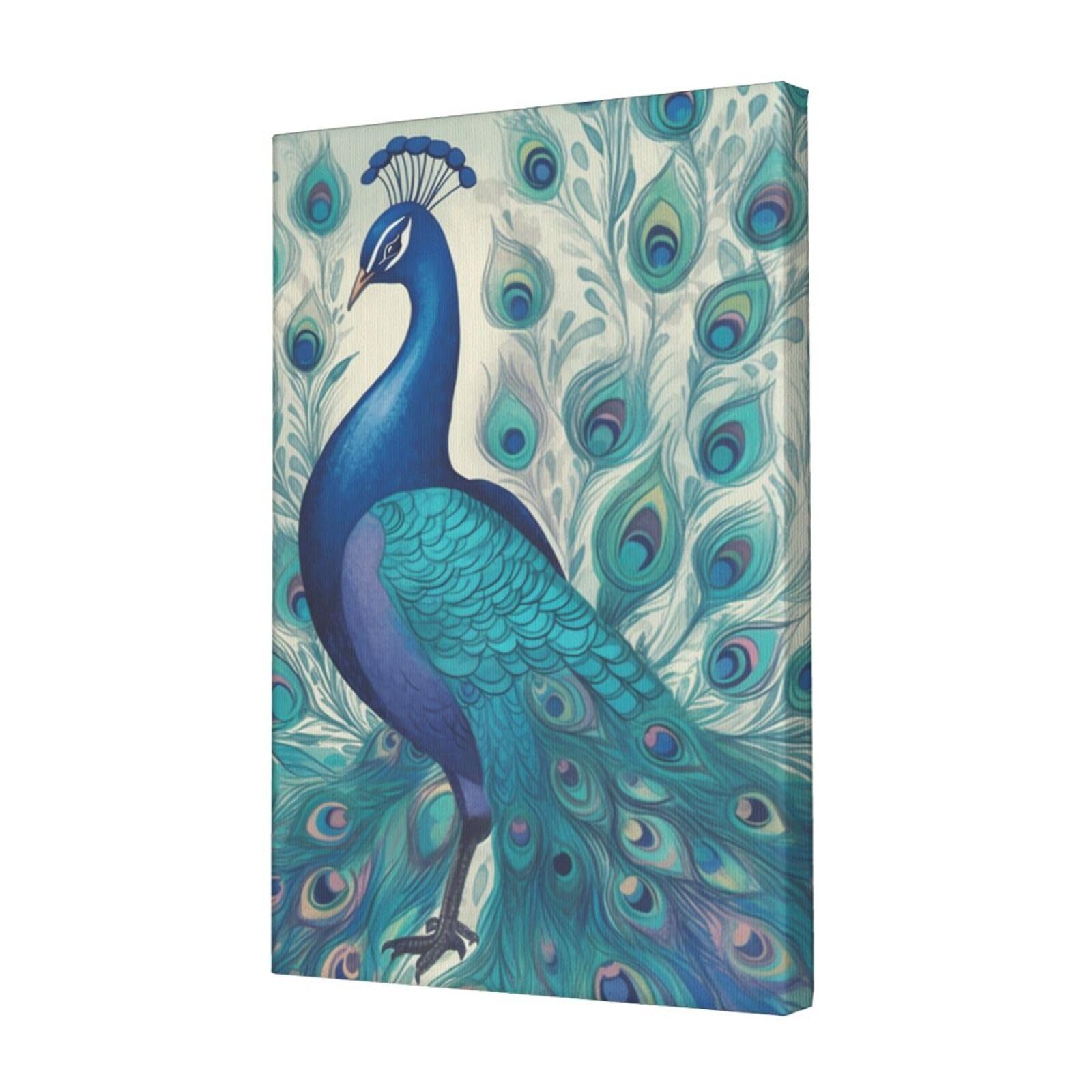 KLOPH Cute Peacock Canvas Wall Art for Living Room 12"x18" Modern Artwork Painting for Bathroom Hanging Canvas Prints Aesthetic Wallart for Bedroom Kitchen Office Wall Decor
