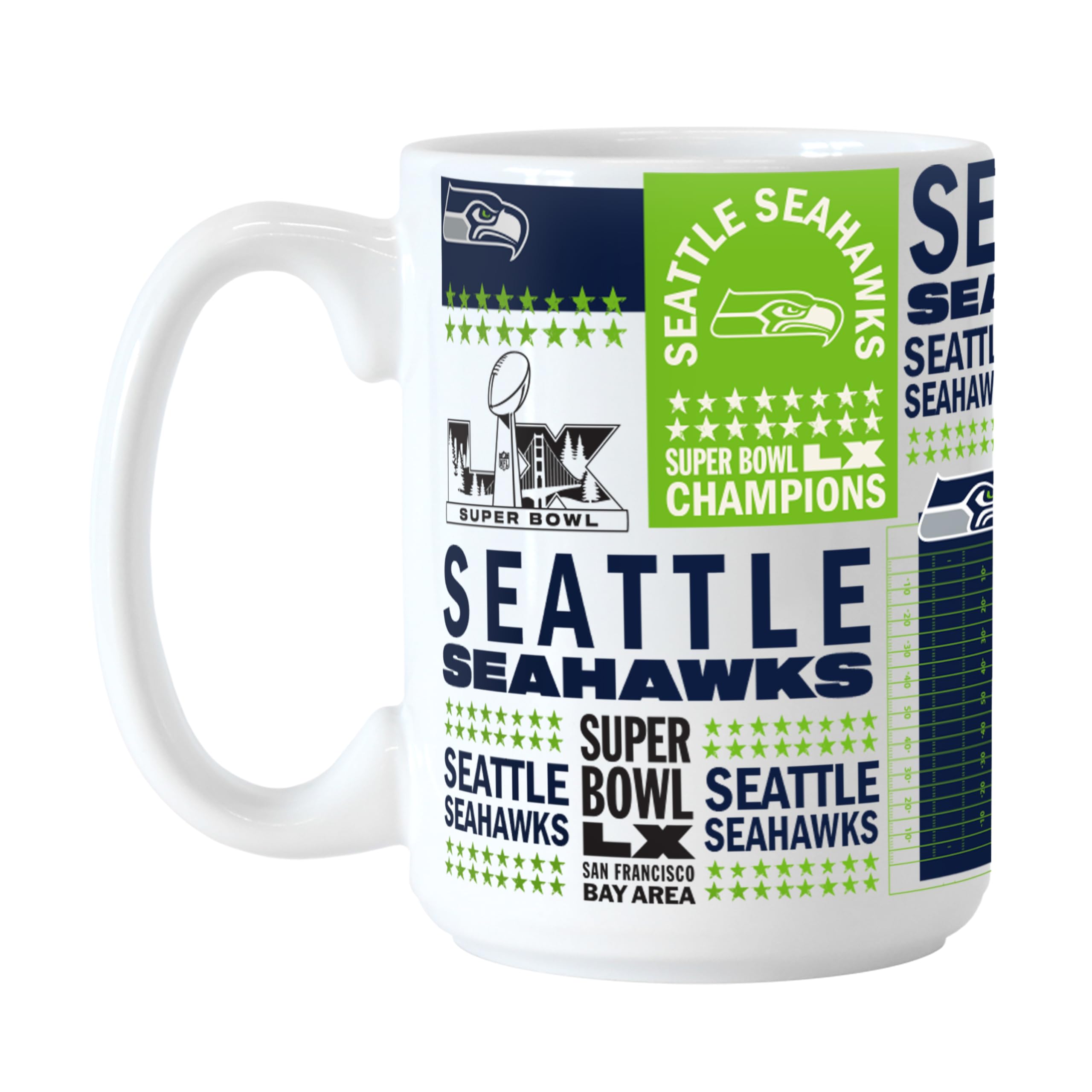 FANMATS NFL Seattle Seahawks Super Bowl 60 Champions 15 oz Ceramic Coffee Mug | 15 oz Ceramic Coffee Mug, Super Bowl 60 Roster Design