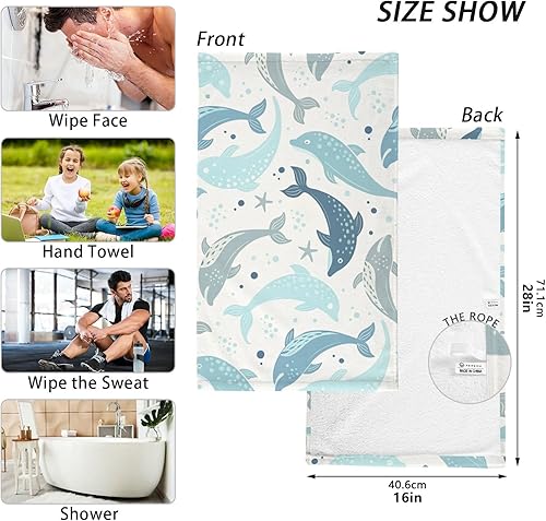 Miniatura 3 de Cute Dolphin - Toallas de mano para baño, paquete de 2 toallas de mano de algodón puro, suaves y altamente absorbentes, para hotel, spa, 16 x 28