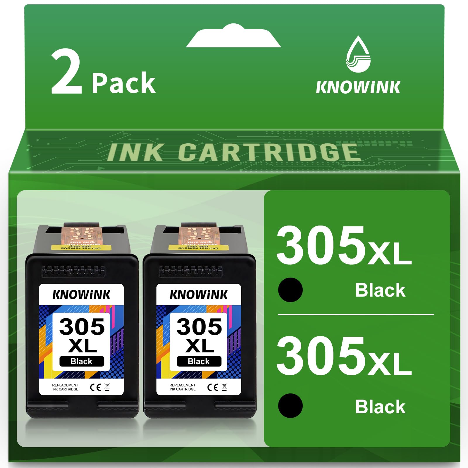 KNOWINK 305 XL Ink Cartridges 305 XL Black Compatible for HP DeskJet 2710 2070e 2120 2721 4120 HP Envy 6020e 6010 6032 6034 6020e 6420 Printer (2-Pack)