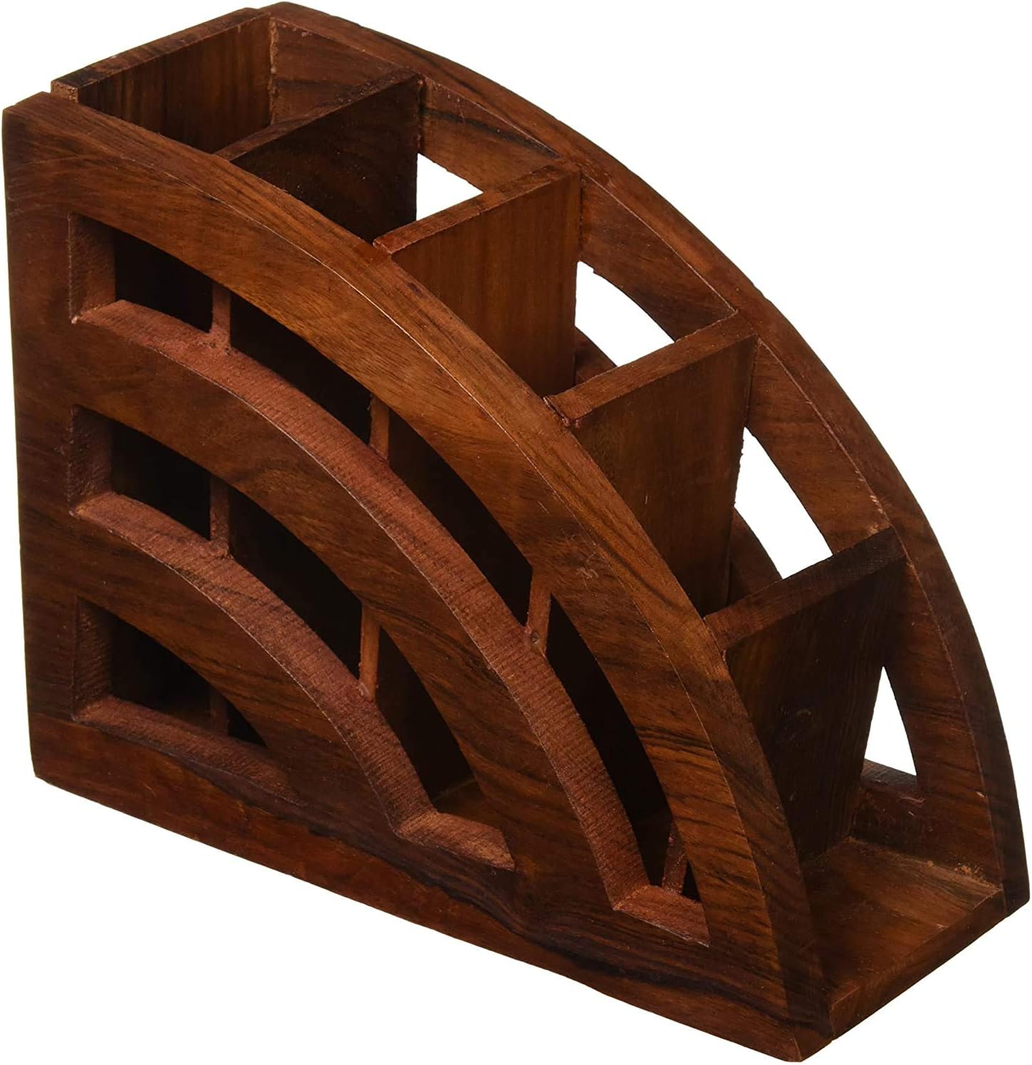Handmade Multi Purpose Wooden TV Remote Holder/Stand/Desk Supplies Organisers/Rack For Space Saving 5 Slot Storage,Brown