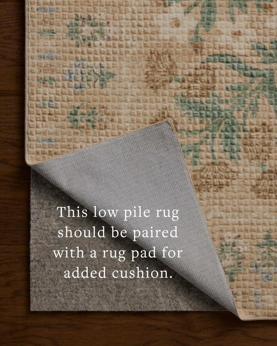 Loloi Rifle Paper Co. Orchard Collection ORH-04 Sand/Multi 2'-6" x 7'-6" Runner Rug Machine Washable, Floral, Vintage Inspired, Farmhouse,Printed,Low Pile,Soft,Living Room,Bedroom,Dining,Carpet