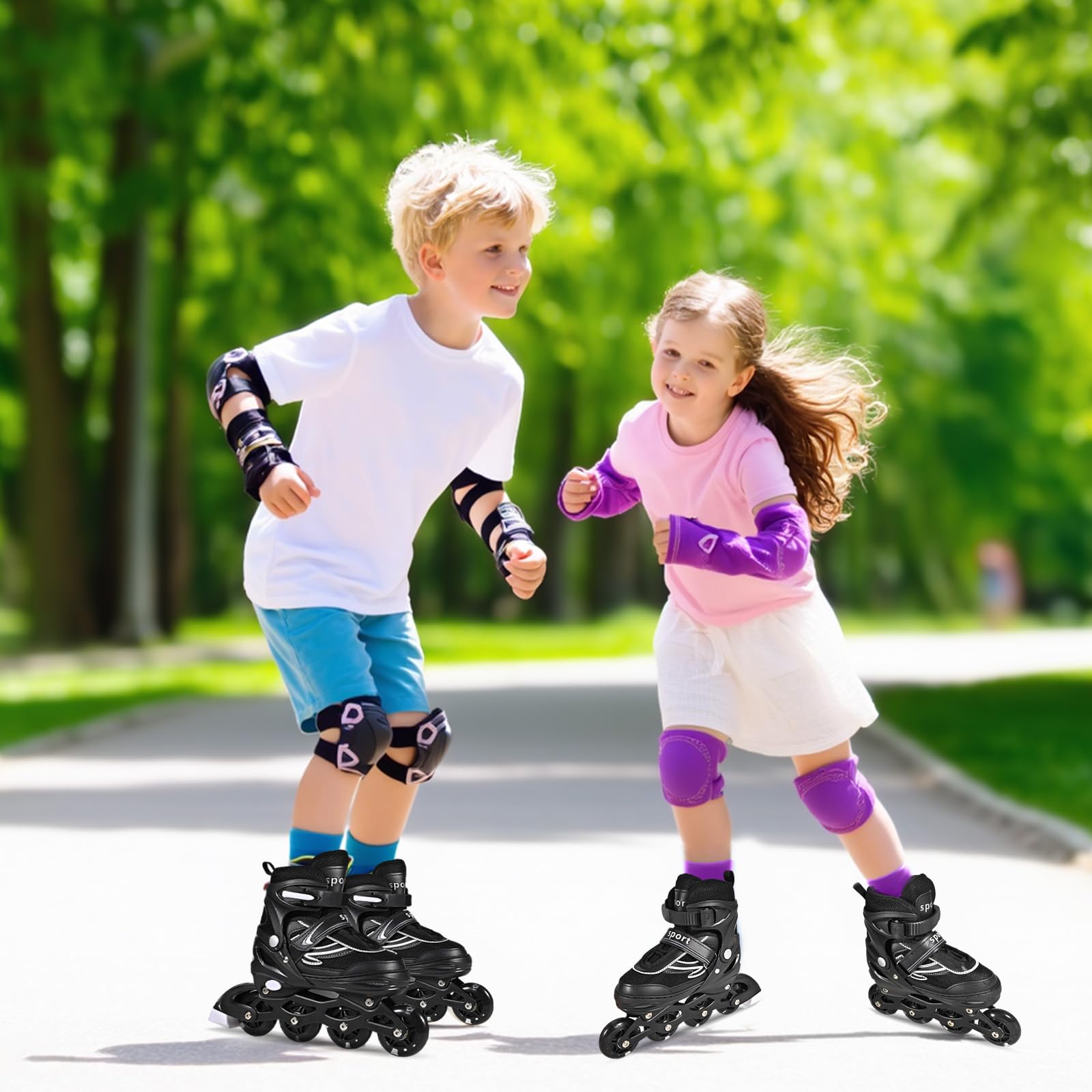 Réglables Patins à roulettes en Ligne pour garçons et Filles, Noir Blanc Patins à roulettes à 4 Roues pour Adolescents et Adultes avec Roues Lumineuses pour Les Sport