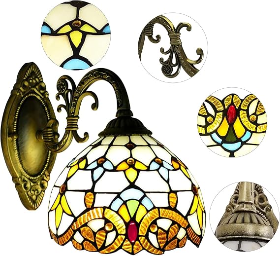 Vintage Style Wall Lamp, Baroque Stained Glass Wall Light, Industrial Vintage Gooseneck Wall Light, Indoor Bedside Lamp for Living Room, Bedroom, Office, Bar, Wall Lighting [Energy Class E]