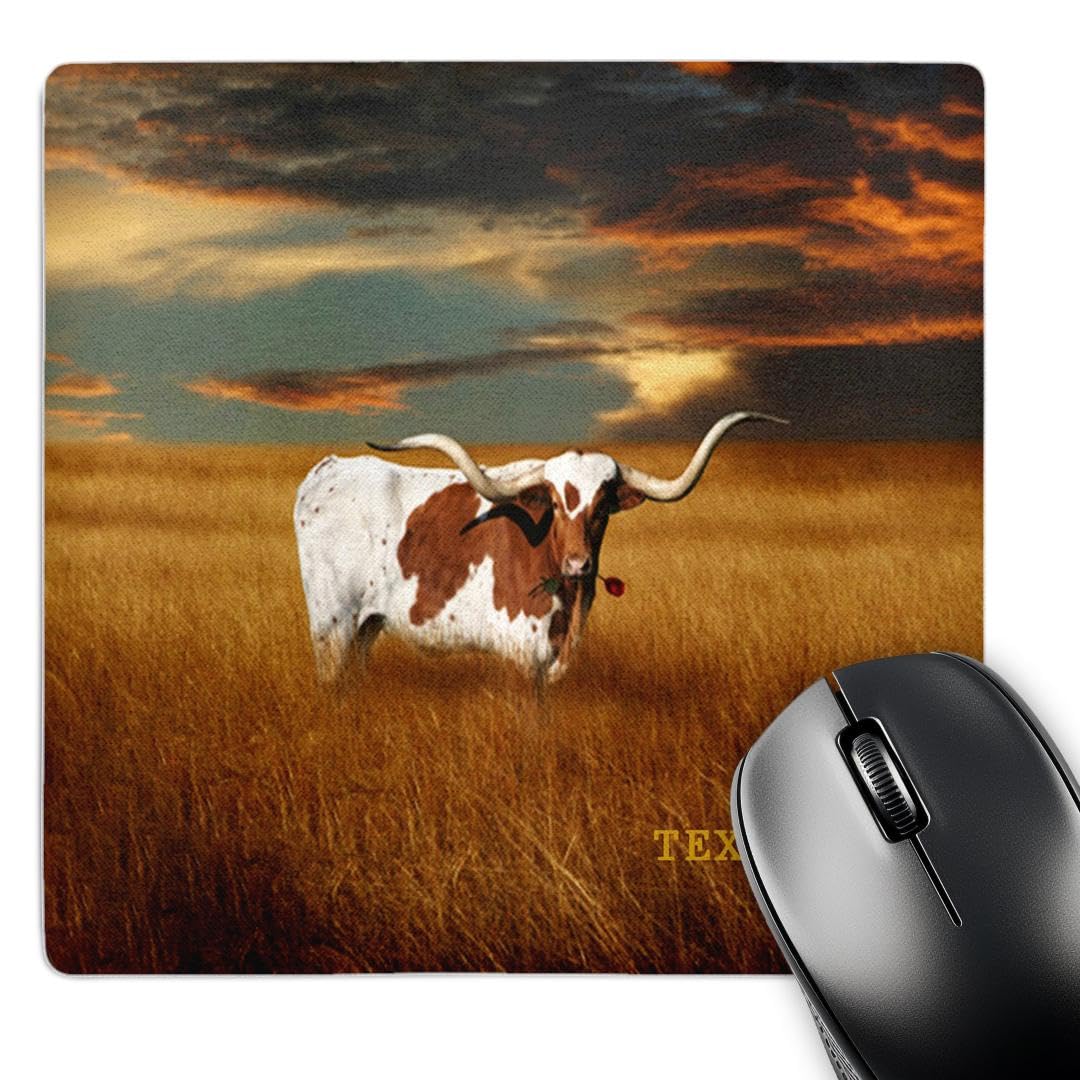 3dRose LLC 8 x 8 x 0.25 Inches Mouse Pad, a Texas Longhorn (mp_62229_1)