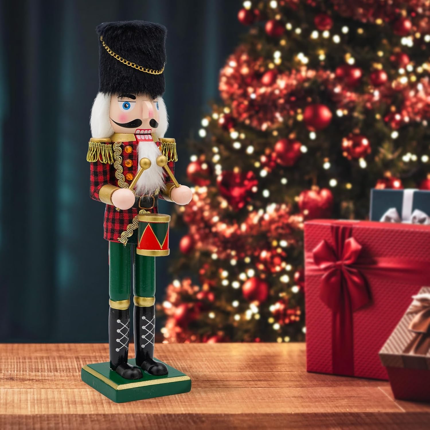 Nutcracker Christmas Decor, 14 inch Wooden Nutcrackers Figures, Handcrafted Drummer Collectible Christmas Nutcracker Decor for Tabletop, Shelves Ornaments (Drum)