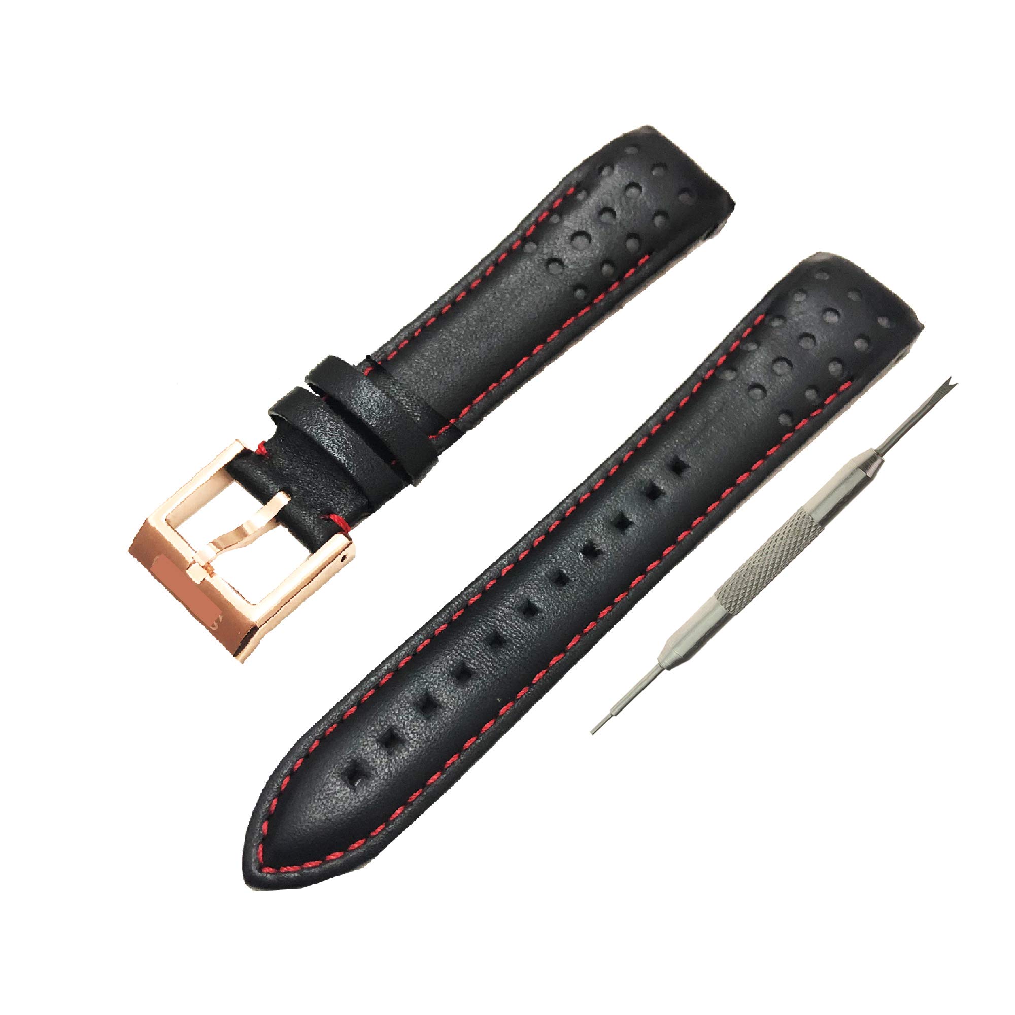 WBH Band Compatible with Seiko Sportura Chronograph and Kinetic Watches, Leather 21mm Black and Colored Stitches Watch Band Strap with Gift Spring Bar Tool – Sportura Watch Band Strap