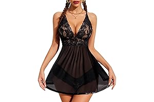 Women's Sexy Lace Babydoll Lingerie: Sultry V-Neck, Halter Teddy Nightgown