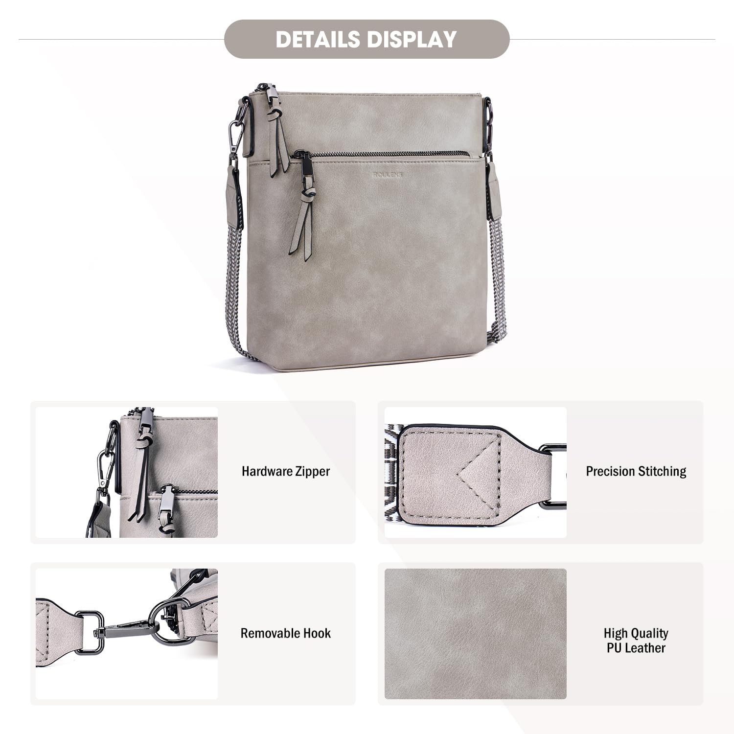 Roulens Mittel Damen Umhängetaschen, Leicht Damen Schultertasche aus Veganes Leder, Crossbody Bags für Frauen mit Verstellbar Abnehmbar Breiter Gurt