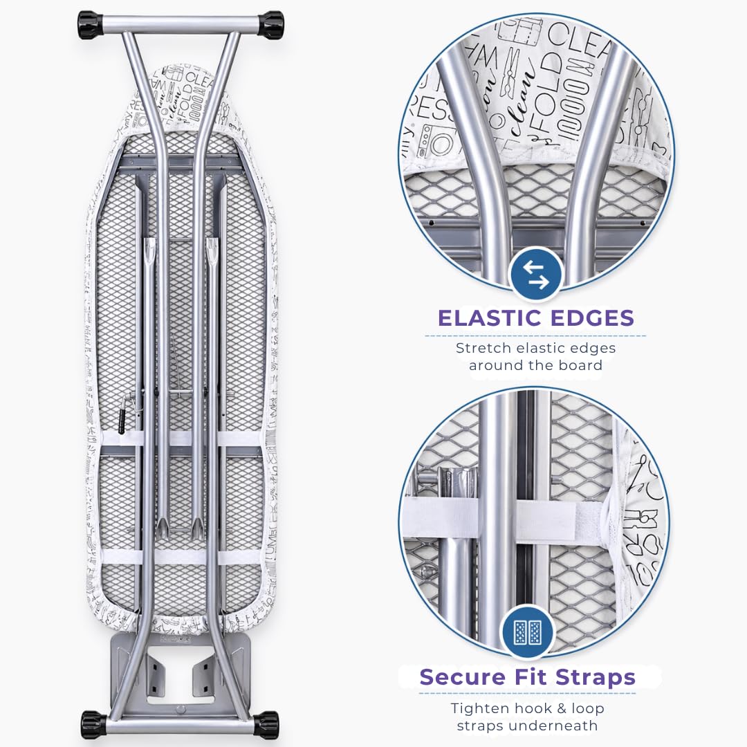 Simplify Funda para Tabla de Planchar | Resistente a la abrasión | Algodón | Acolchado Grueso | Ajuste elástico | Cierres de Velcro | Solo Funda | Blanco