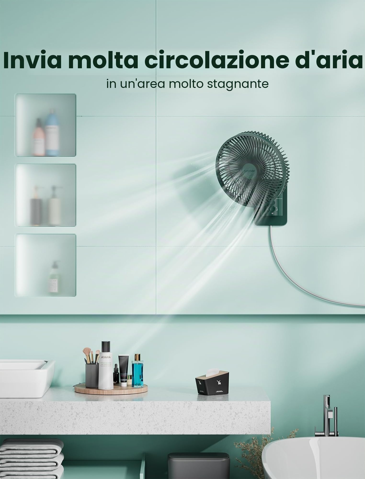 Ventilatore oscillante da parete con telecomando e timer, piccolo ventilatore RV da 21,8 cm con 4 velocità, oscillazione di 90°, inclinazione regolabile di 120°, cavo da 1,8 m, silenzioso, per camera