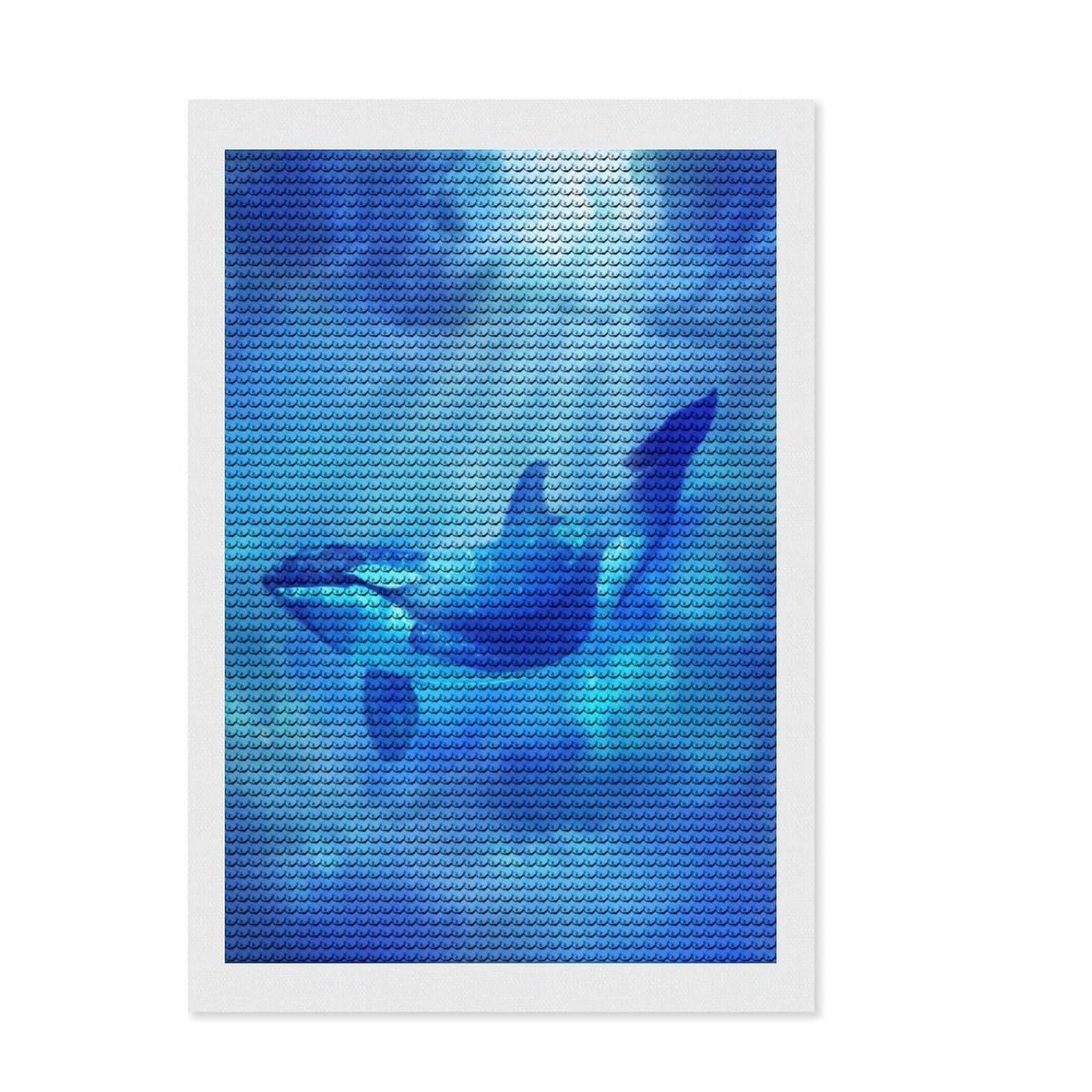 Junmoney Ocean Whale Diamond Art Canvas 8"x12", for Women, Simple to Start, Modern Decor, Gift Idea, Nice Detail and Sparkle