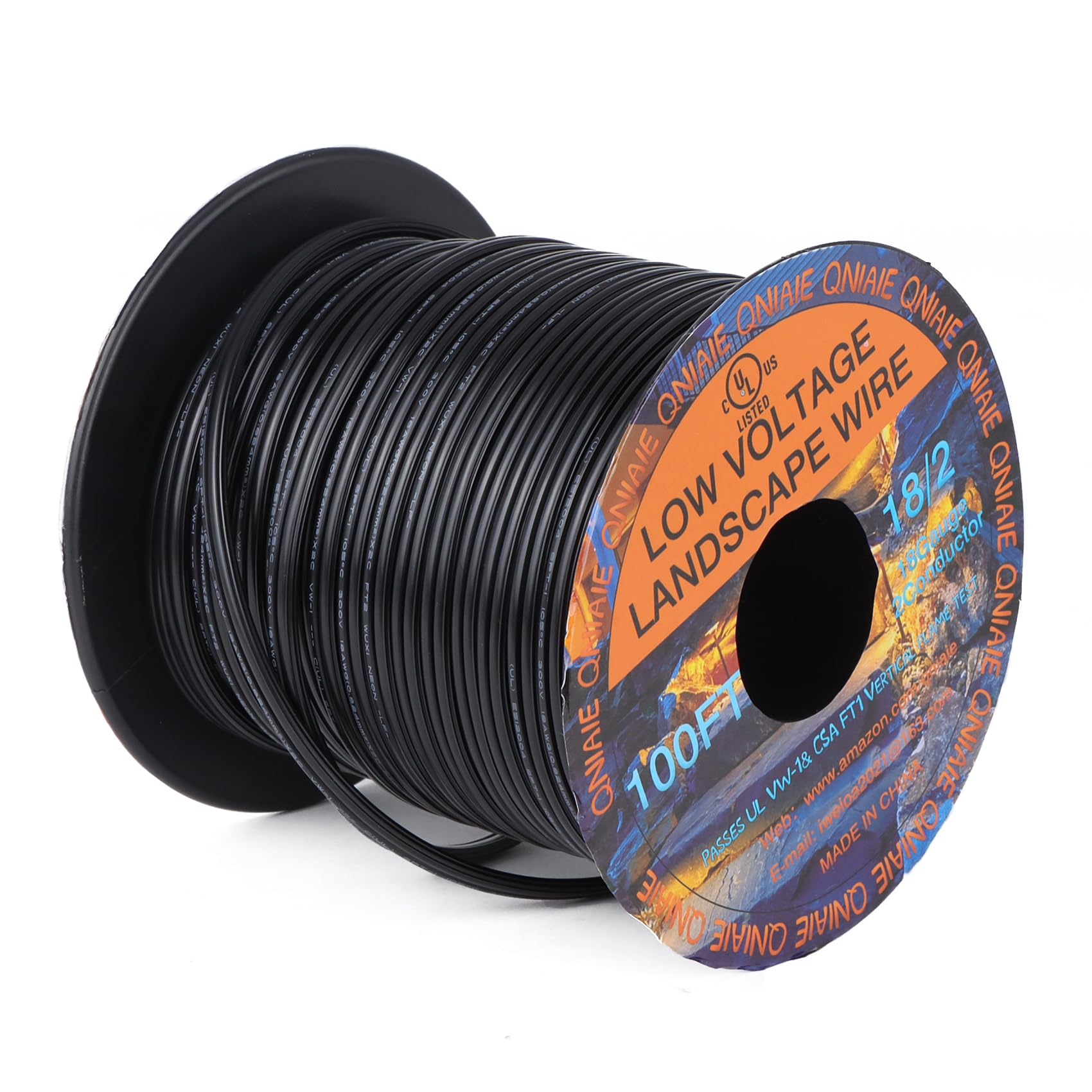 Cable conductor de calibre 18, cable negro SPT-2 de 100 pies, cable trenzado de 18 AWG, cable eléctrico de entierro directo para iluminación de paisaje