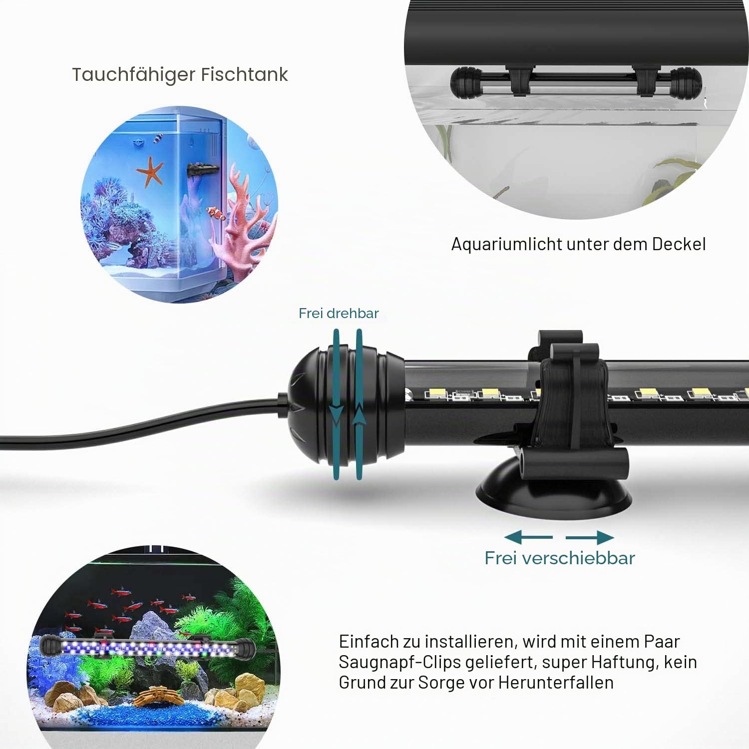 SEAOURA Aquarium Led Beleuchtung mit Timer, Aquarium licht mit automatischer Ein-/Ausschaltung, Vollspektrum, 10 Helligkeitsstufen, für Aquarium