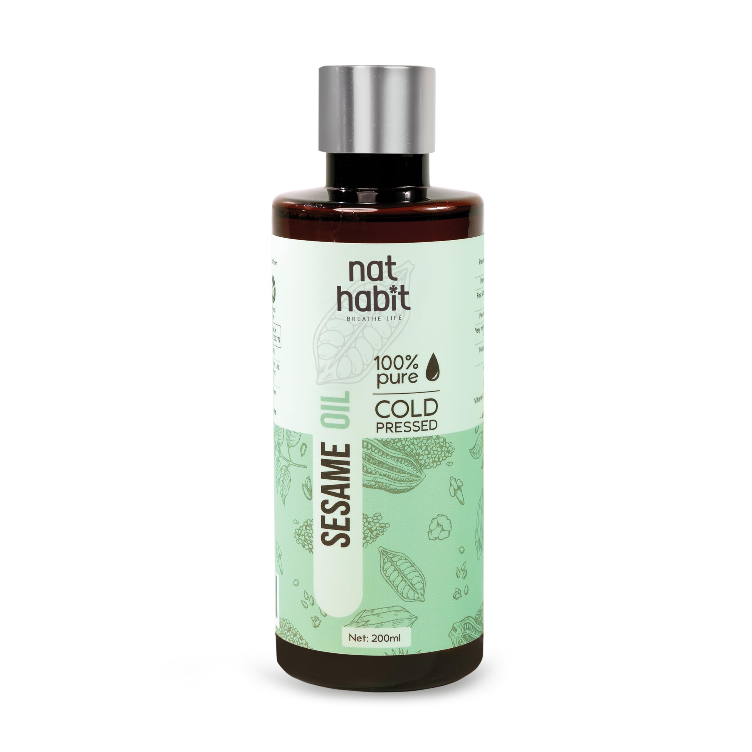 Nat Habit Cold Pressed 100% Pure Sesame (Til) Oil for Skin, Body Massage Oil for Deeply Moisturized Skin, 200ml-picture-0