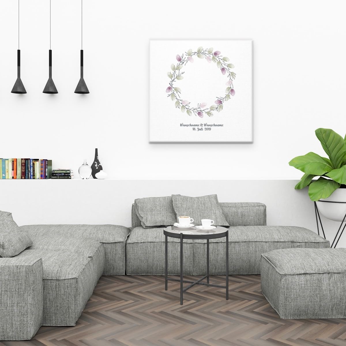 Madyes Księga gości ślub spersonalizowana płótno odcisk palca drzewo wianek kwiatowy dla pary młodej jako prezent, dekoracja ślubna, imiona z datą. 50 x 50 cm duży na blejtramie z drewna