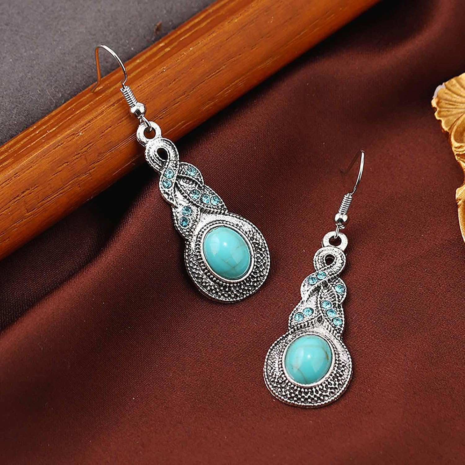 W WEILIRIAN Boho Turquoise Drop Earrings for Women Turquoise Bead Dangle Earrings Blue Gemstone Earrings Blue Natural Stone Earrings Jewelry for Girls Gifts - Image 3