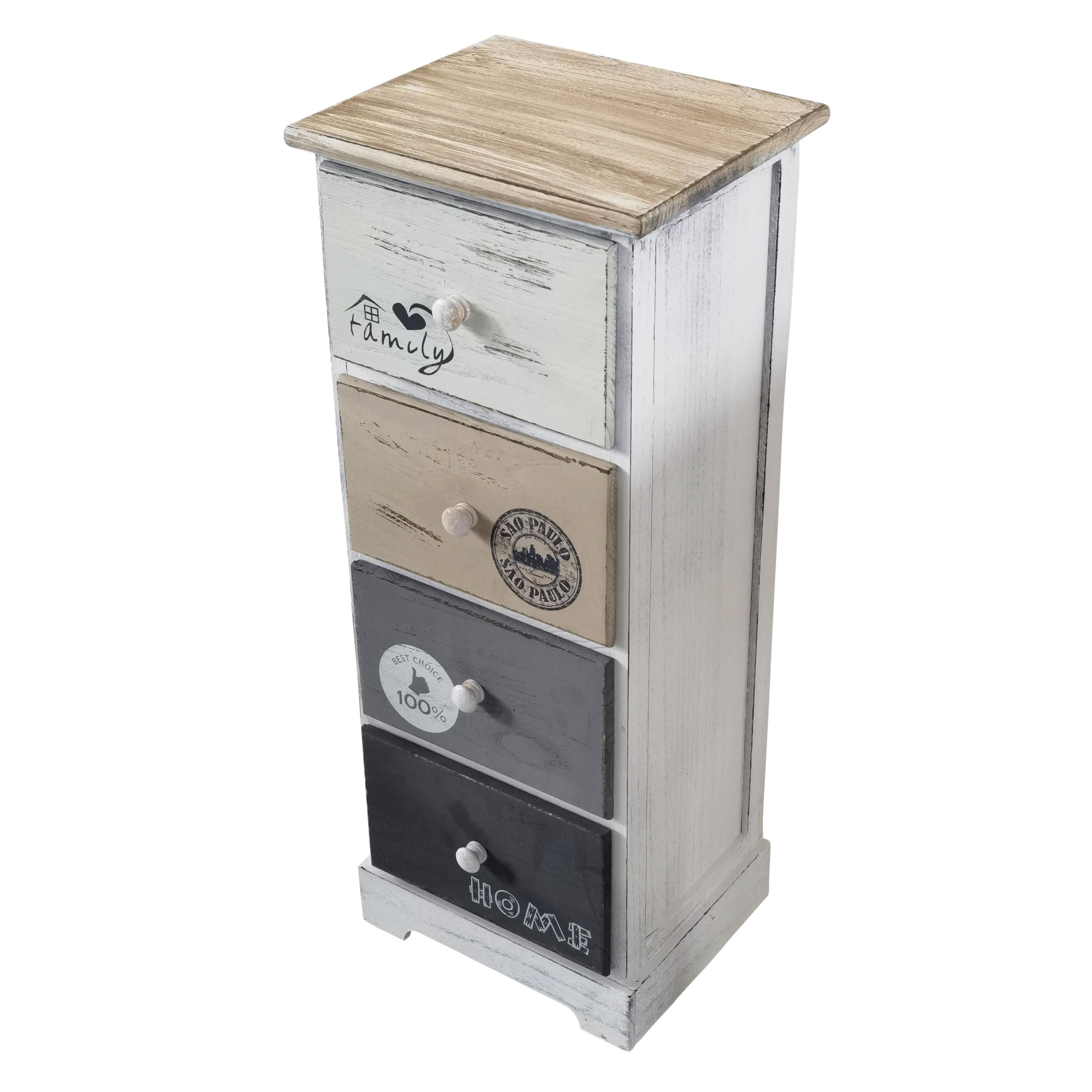 milani home - mobiletto in legno 4 cassetti, grigio chiaro, stile shabby chic, 29 x 25 x 72 cm