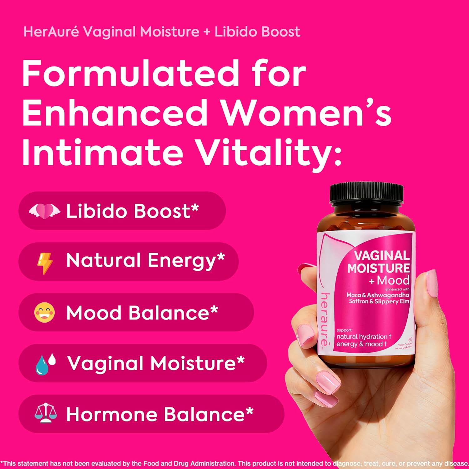 Vaginal Moisture & Libido Booster for Women - Stress Relief, Hormone Balance, Desire & Mood - Ashwagandha, Sea Moss, Maca Root, Saffron, Slippery Elm, Ginseng, Shatavari, Damiana, 60CT - Image 2