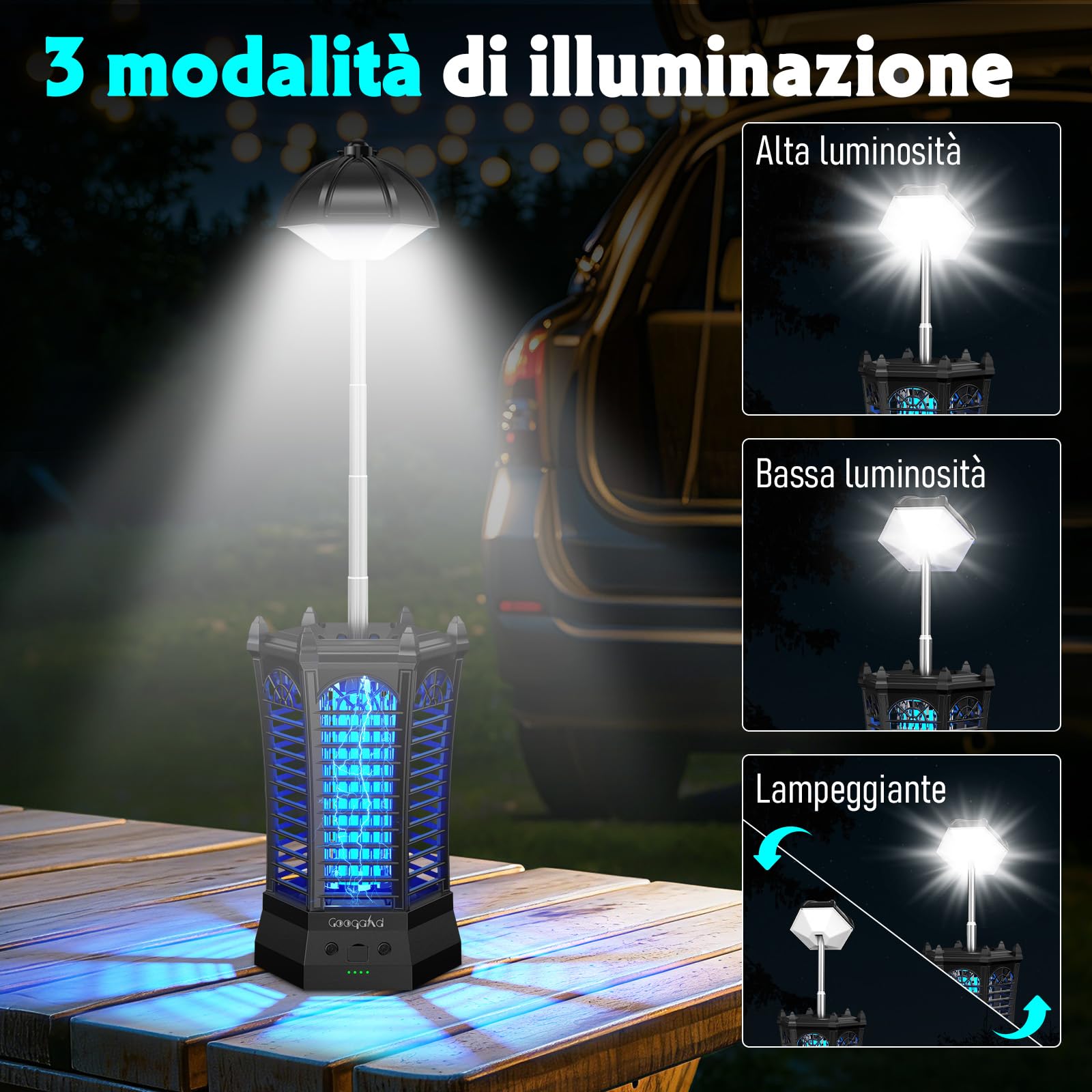 Luce LED con insetticida elettrico, 4500 V, trappola per zanzare, impermeabile IPX4, lampada anti-zanzare, per interni ed esterni