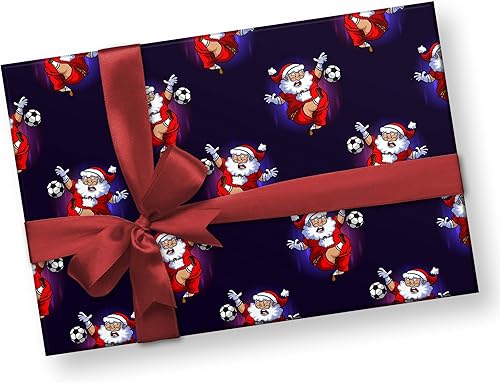 Miniatura 3 de Divertido papel de regalo de fútbol de Papá Noel de Navidad regalo de futsal rollo de 12 pies x 30 pulgadas