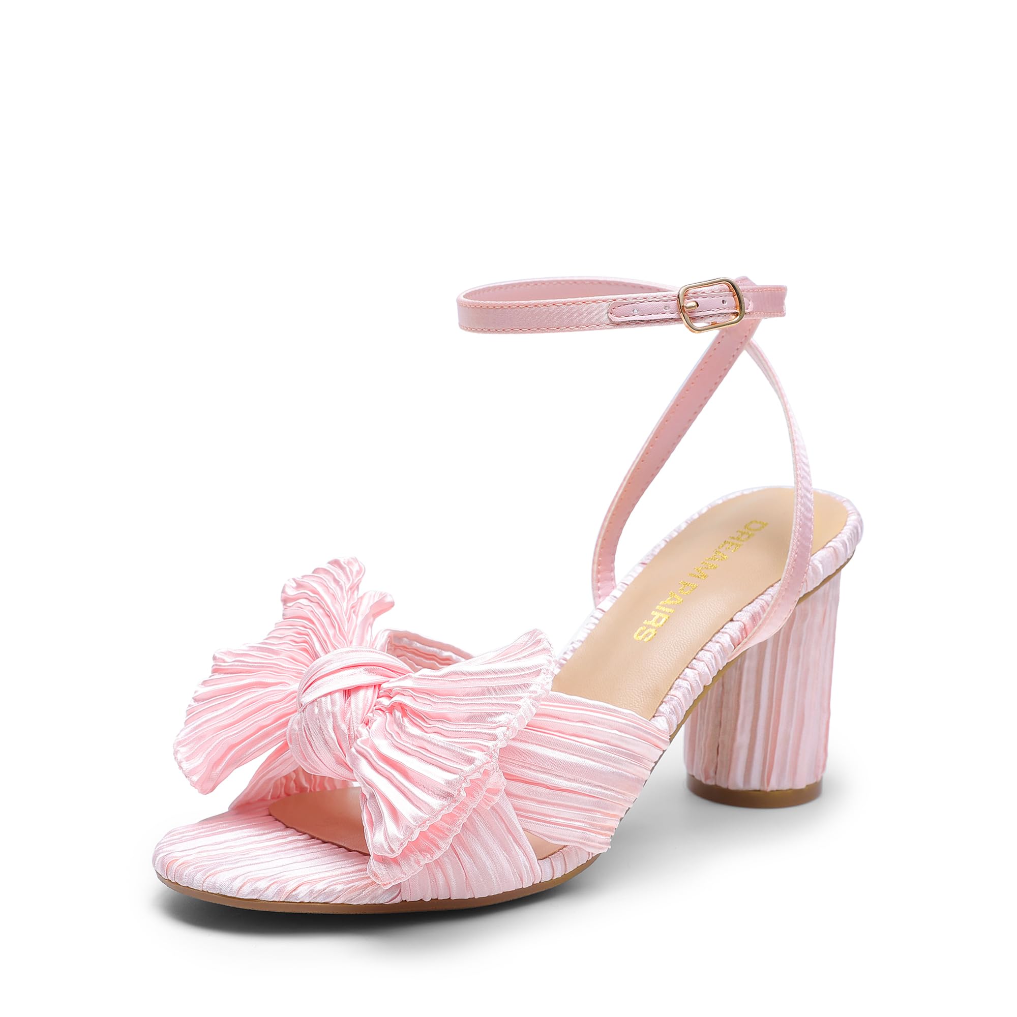 DREAM PAIRS Women's Bow Knot Heeled Sandals Low Chunky Heels Open Toe Ankle Strap Slingback Dress Shoes for Wedding Bridal Party