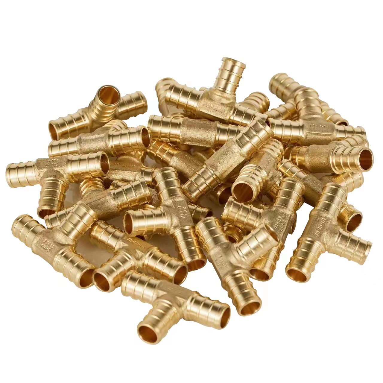(Pack of 25) EFIELD Barb Crimp Pex 3/4 Inch Tee Barb Brass Crimp Fittings, ASTM F1807