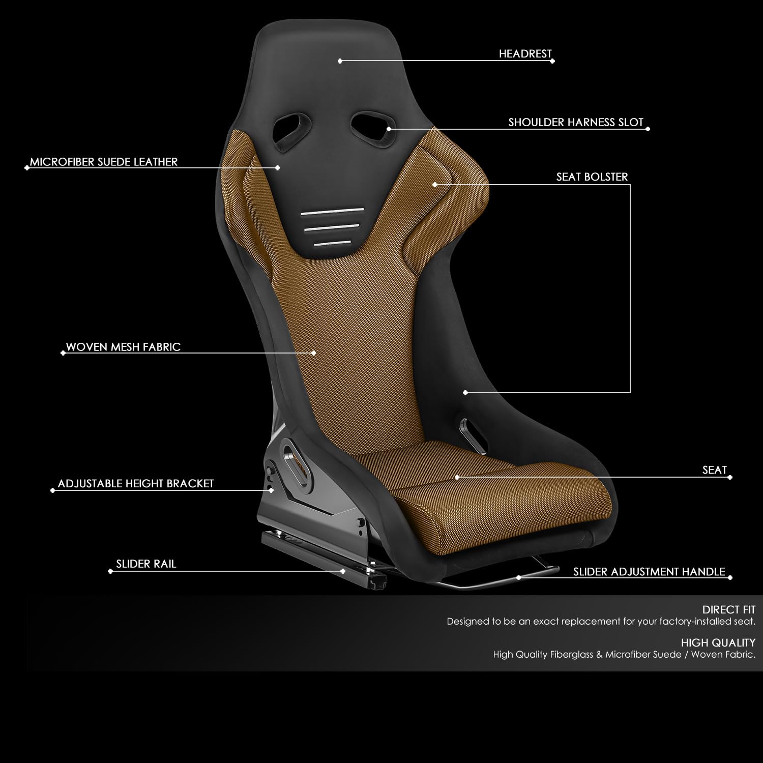 DNA MOTORING Pair of Universal Fixed Position Bucket Racing Seats with Sliders, 23.5