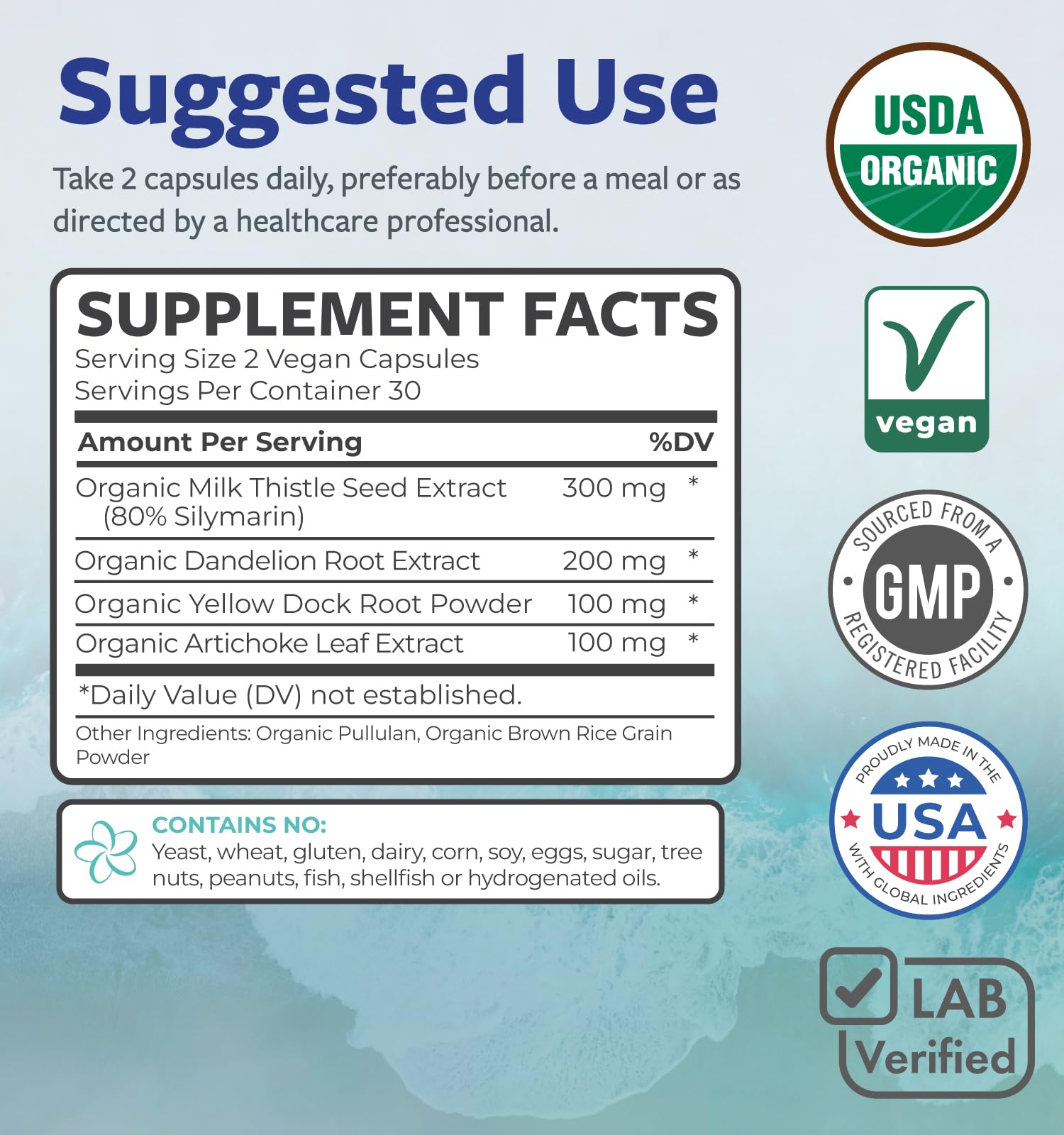 USDA Organic Milk Thistle and Dandelion Root - Silymarin Milk Thistle Liver Detox Cleanse Formula with Artichoke Extract for Comprehensive Liver Support - Vegan Non-GMO & Lab Verified (1 Month Supply) — Amazon image 6