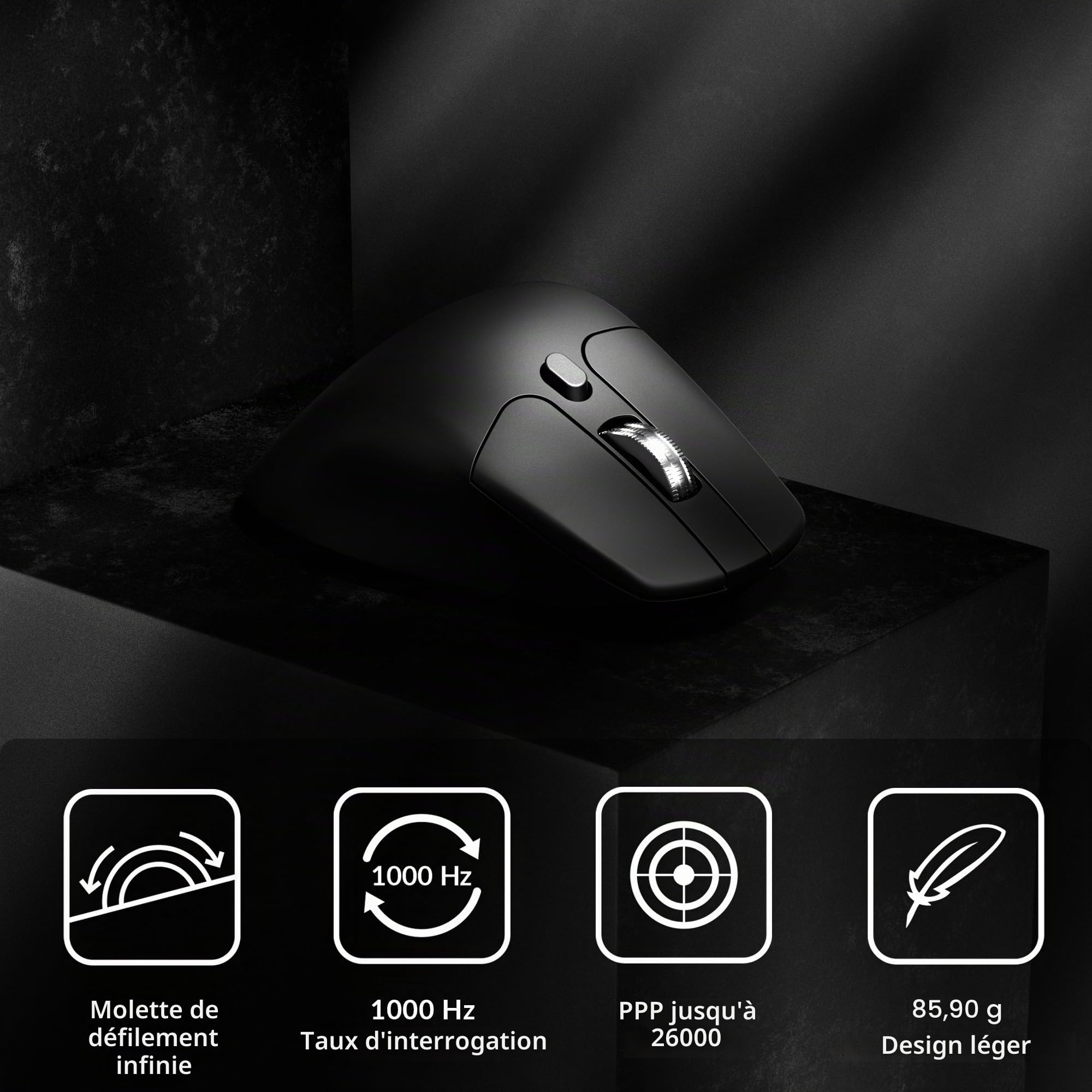 Keychron Souris Gaming M6 Silencieuse Sans Fil, 1000Hz Polling, Bluetooth 5.1/2.4GHz/Filaire, PixArt 3395 Capteur Optique Jusqu'à 26000 DPI, Légère 78g, Programmable, pour Windows/Mac/Linux - Noir