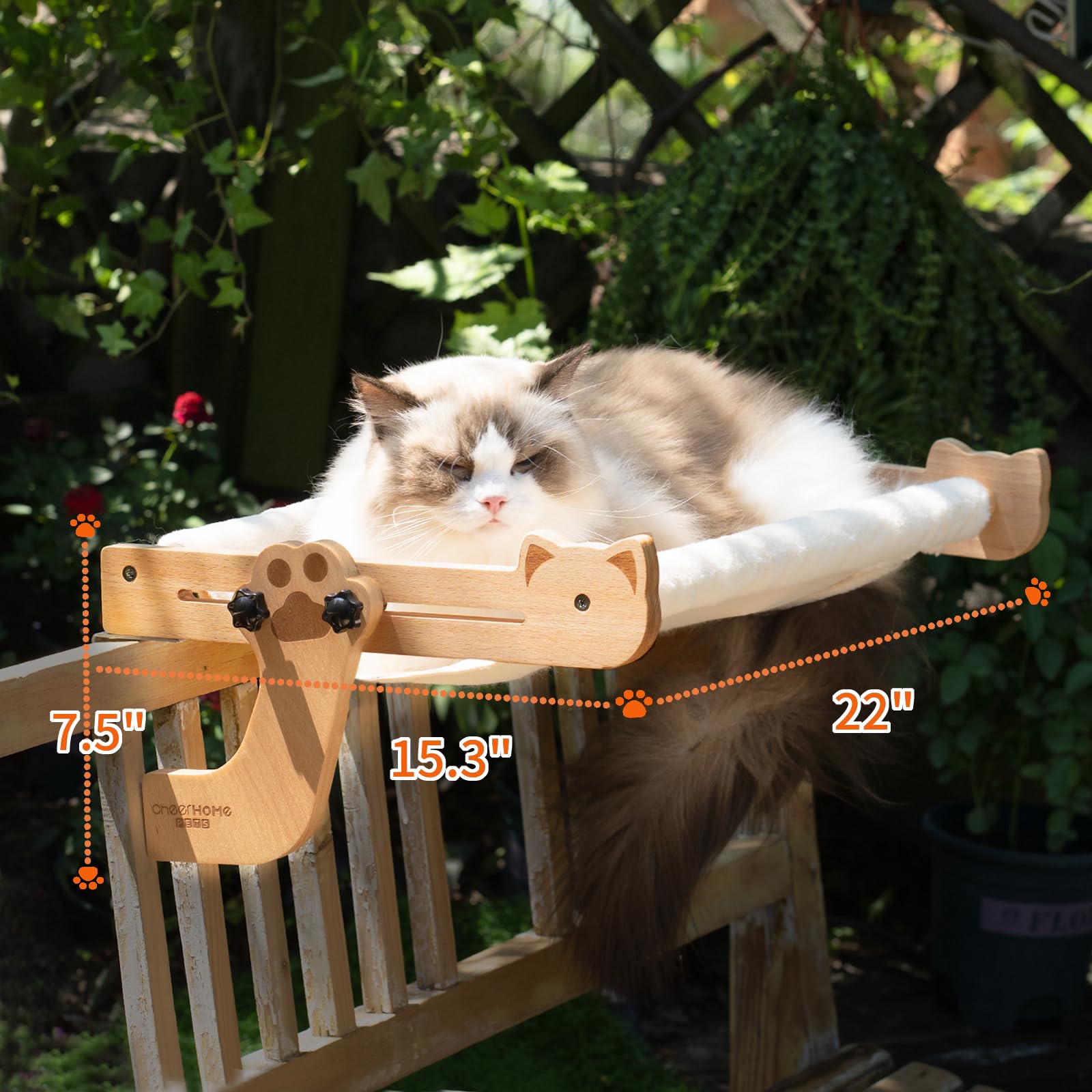 Cheerpals Heizungsliege Katze & Fensterliege aus Buchenholz – 2-in-1 Stabil Katzenhängematte für Heizkörper & Fensterbank, 56x38cm Große Liegefläche, Katzenbett Hängend ohne Bohren, Winter & Sommer