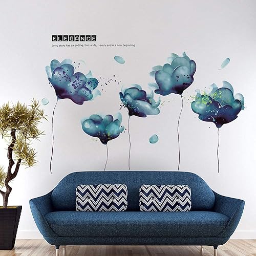 Miniatura 7 de RW-2003 Removeable 3D Blue Dream Flower Wall Pegatinas DIY Decoración de la pared del hogar, calcomanía de pared para despegar y pegar, murales para