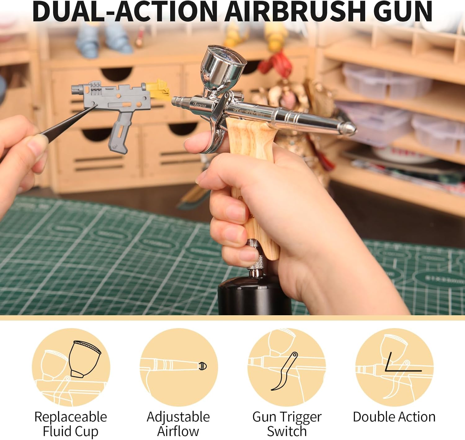 Airbrush Guns for Painting, Double Action Trigger Airbrush Kit with 0.3mm/0.5mm/0.8mm Needles/Nozzle Sets, Replaceable Fluid Cup, Airbrush Spray Set for Painting Nails Cake Tattoo - Image 2
