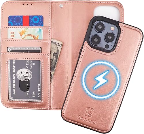 Miniatura 10 de Bocasal Funda tipo cartera desmontable para iPhone 15 Pro Max con bloqueo RFID, ranuras para tarjetas, soporte magnético de piel sintética de alta