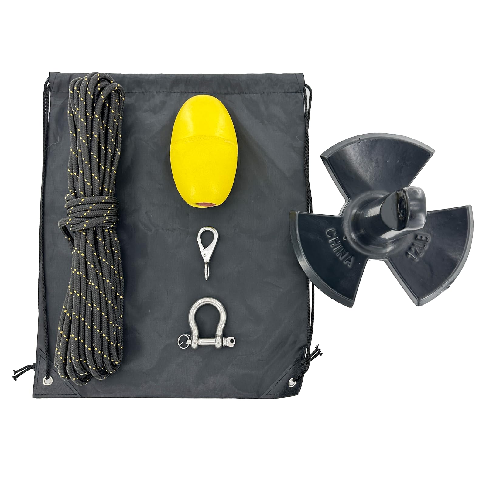 XIALUO Marine River Anchor Kit 5,4 kg, czarny, powlekany winylem, akcesoria z liną 15 m, do kajaków, kajaków, skuterów wodnych, deski SUP i małych łodzi