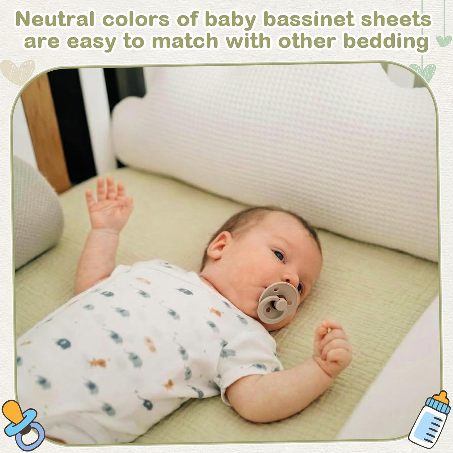 Tegeme 4 Pack Muslin Bassinet Sheets Soft Cotton Bassinet Fitted Sheets for Baby Boys Girls Neutral Solid Color Crib Mattress Cover Fit for Rectangle & Oval Bassinets Mattress(Bright Colors)
