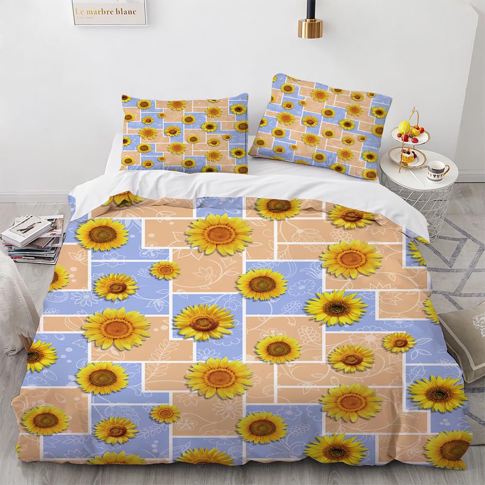 Impresión 3D Fibra Extrafina Flores Fundas Nórdicas Cama 150 Prevenir Alergia Suave Y Cómodo Girasoles Fundas Nordicos con Cremallera Funda Nordica Cama 240X220 Funda De Almohada con Dos 40X75Cm