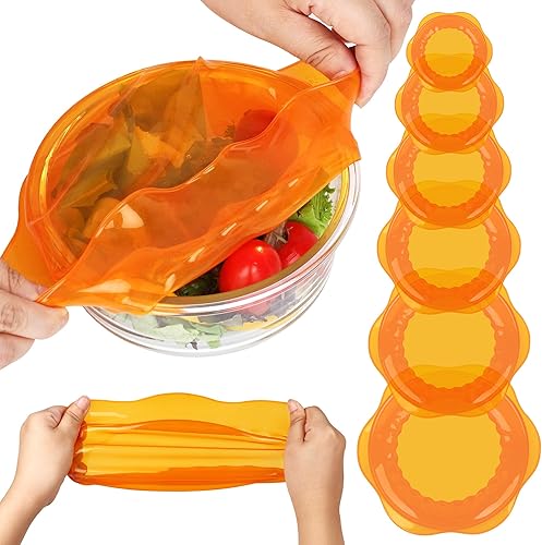 Miniatura 11 de Tapas elásticas de silicona para almacenamiento de alimentos en el refrigerador, fundas elásticas reutilizables para tazas, latas, tarros, 6 piezas