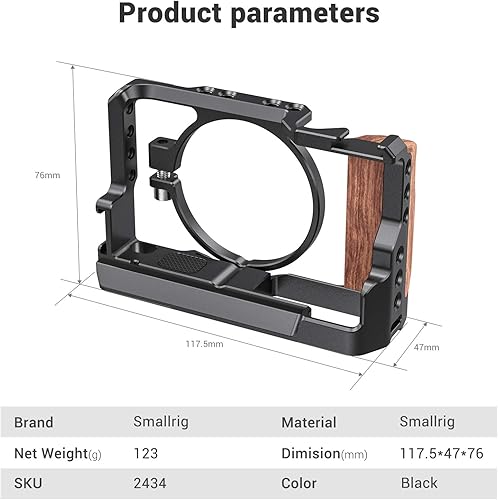 Miniatura 7 de SMALLRIG Jaula de cámara Vlog para cámara Sony RX100 VI y RX100 VII (se adapta a cámaras DSC-RX100 M6 y DSC-RX100 M7) con mango de madera Vlogger
