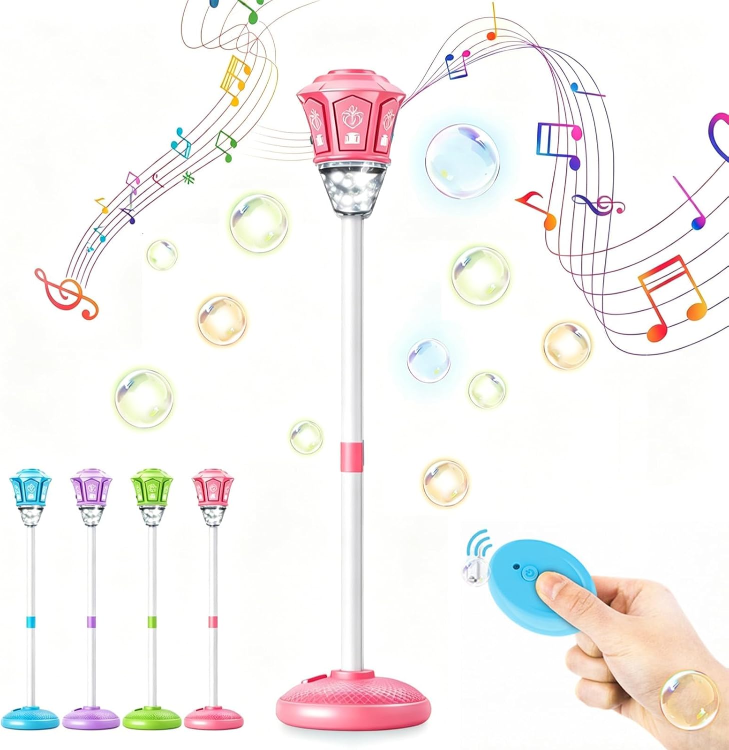 2026 New Automatic Bubble Machine with Remote, Adjustable Height Bubble Maker with Lights & Music, Battery Operated Outdoor Bubble Blower for Party Wedding Garden Events Atmosphere Decoration (Pink)