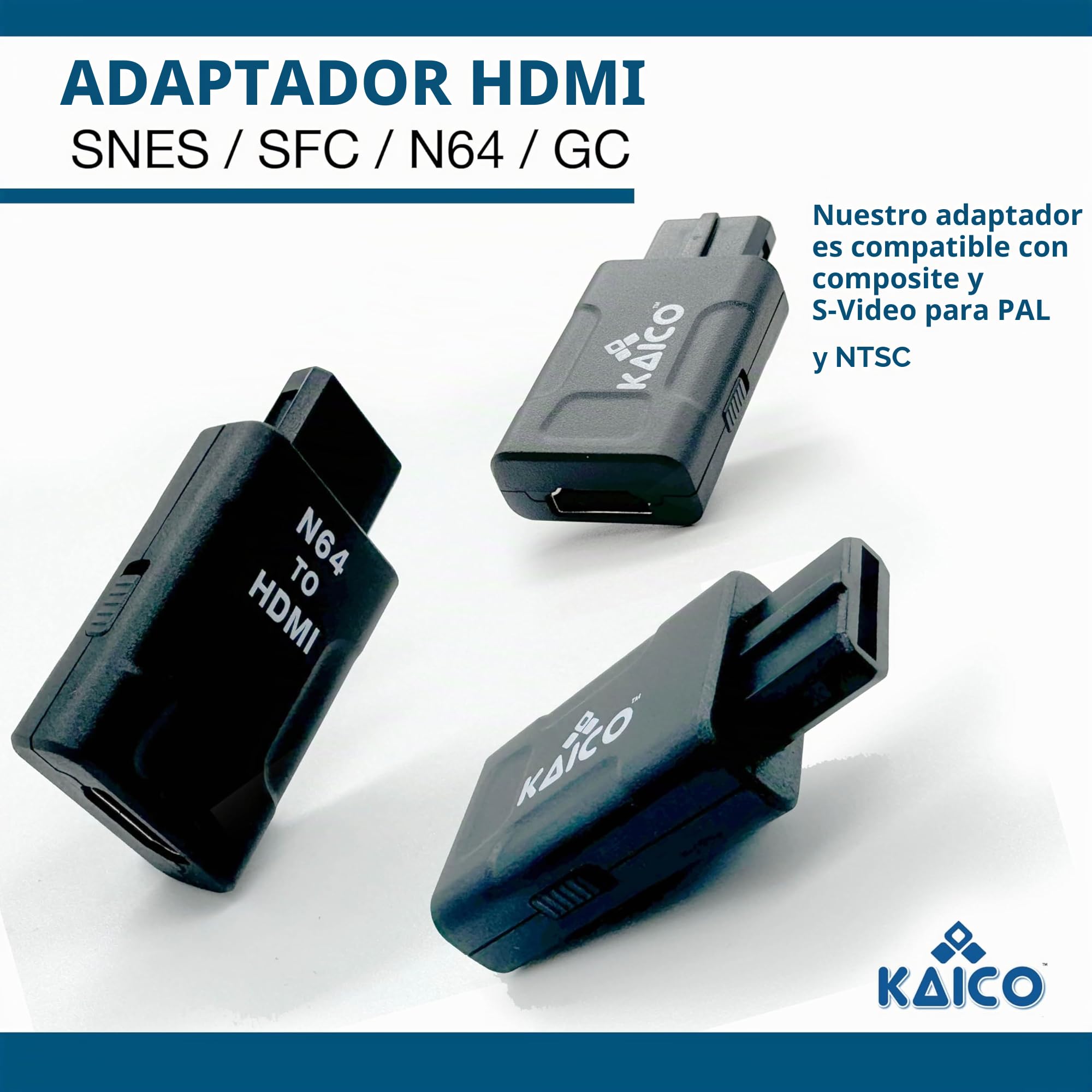 Kaico HDMI Adapter with S-Video and Composite Support Compatible with Nintendo N64, Super Nintendo SNES, Famicom and Gamecube. A Simple Plug & Play HDMI