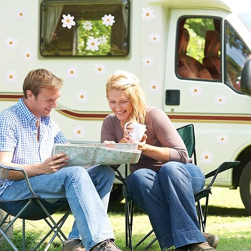 Miniatura 5 de 36 calcomanías de pared de margaritas blancas, calcomanías de pared de vinilo de flores, autoadhesivas, bohemio, floral, para automóvil, hogar,