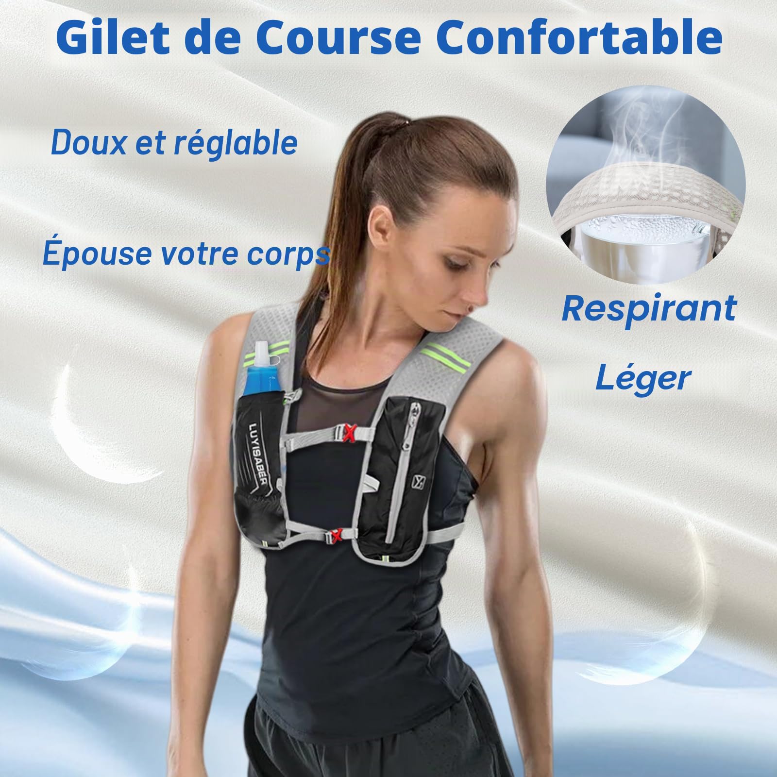 Sac à dos gilet d'hydratation léger pour course à pied, avec gourde d'hydratation de 500 ml pour randonnée, trail, course à pied, cyclisme, course, marathon pour femmes et hommes