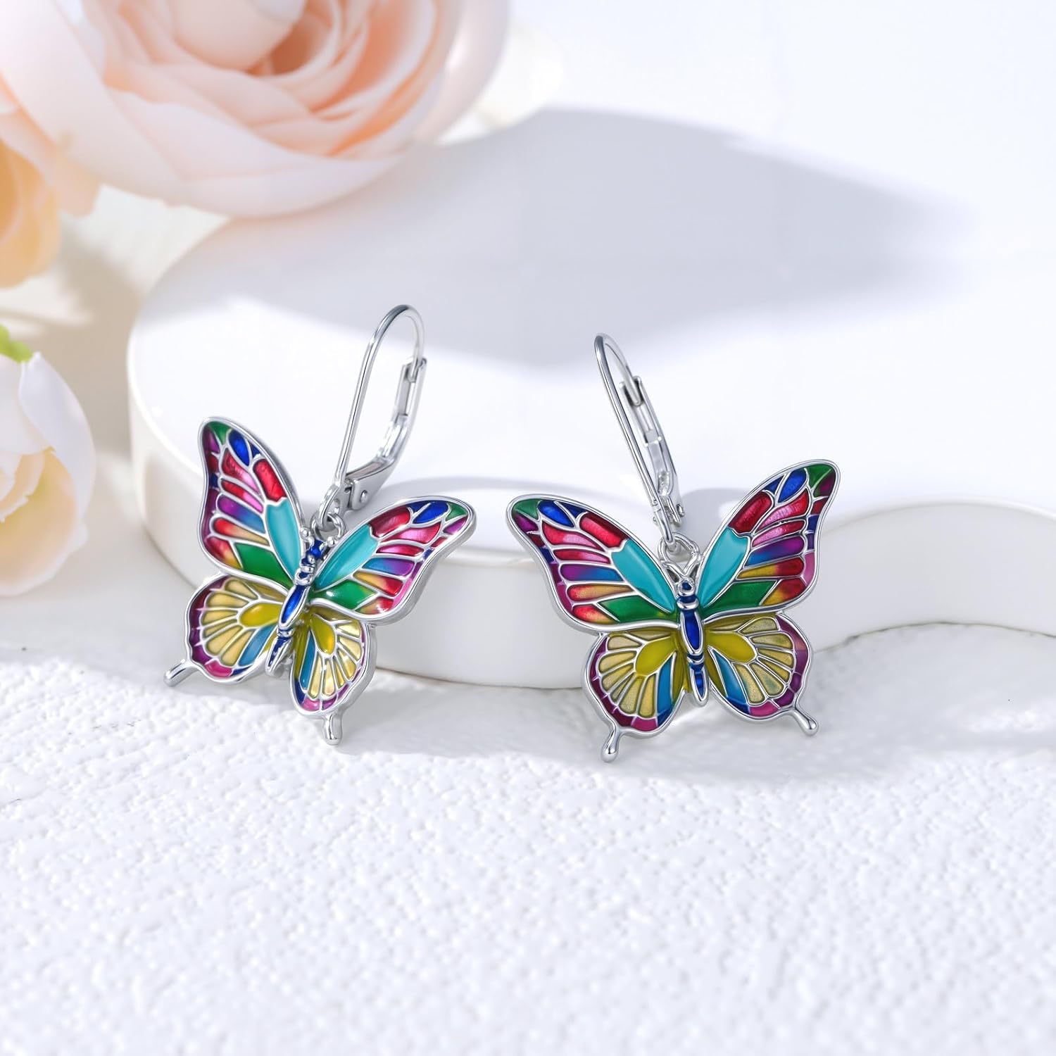LONAGO Enamel Butterfly Drop Dangle Earrings for Women 925 Sterling Silver Butterfly Jewelry Gifts - Image 2